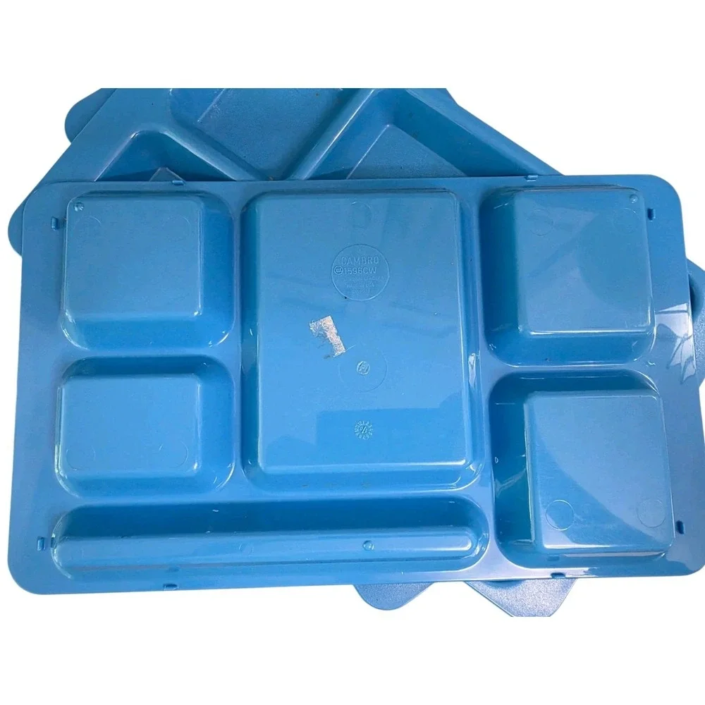 Lot of 10 Vintage Blue Cambro 1596CW 6-Compartment Cafeteria Lunch Trays